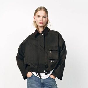 Zara Corduroy Collar Waxed Jacket Khaki Brown | Size M | ZW Collection